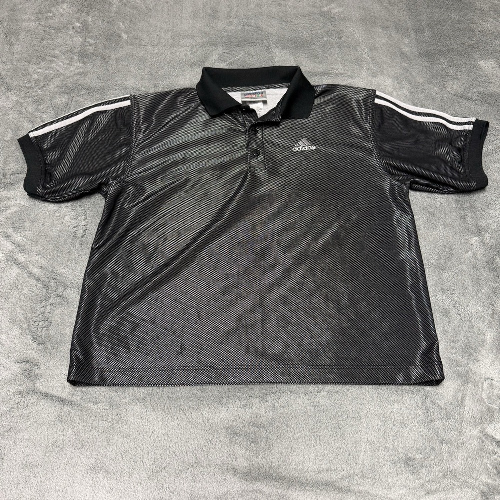 Adidas Metallic Black Striped Mens Polo Shirt Size Small Short Sleeve Athletic